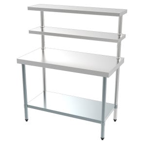 Mesa Inox com Prateleira Inferior e 2 Prateleiras Superiores – 1800 x 600 mm - CombiSteel