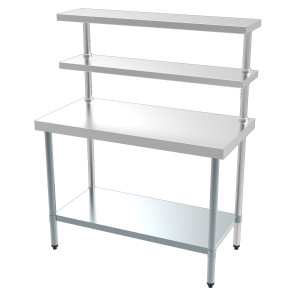 Table Inox avec Étagère Inférieure et 2 Étagères Supérieures – 1800 x 600 mm - CombiSteel