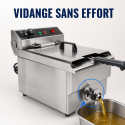 Friteuse Professionnelle 13 L 3000 W avec Vidange - Inox