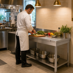 Mesa Inox 1600x600 mm Borda e Prateleira Inferior