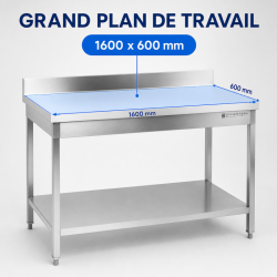 Table Inox 1600x600 mm Dosseret et Étagère Basse