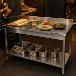 Table Inox 1600x700 mm Dosseret et Étagère Basse