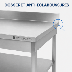 Table Inox 1600x700 mm Dosseret et Étagère Basse