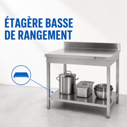 Table Inox 1600x700 mm Dosseret et Étagère Basse