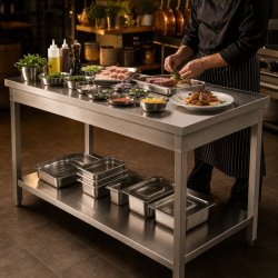 Mesa Inox 1600 x 600 mm com Prateleira Inferior — AISI 201