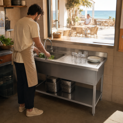 Plonge Inox 1 Cuba Escorredor Direito - L 1000 x P 600 mm