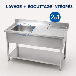 Plonge Inox 1 Bac Égouttoir Droite - L 1000 x P 600 mm