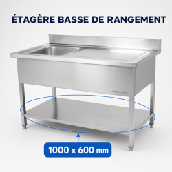 Plonge Inox 1 Bac Égouttoir Droite - L 1000 x P 600 mm