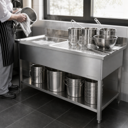 Plonge Inox 1 Cuba 1200x600 mm, Escorredor Direito, Backsplash