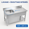 Plonge Inox 1 Cuba 1200x600 mm, Escorredor Direito, Backsplash