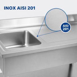 Plonge Inox 1 Cuba 1200x600 mm, Escorredor Direito, Backsplash