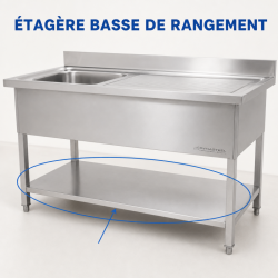 Plonge Inox 1 Cuba 1200x600 mm, Escorredor Direito, Backsplash