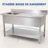 Plonge Inox 1 Bac 1200x600 mm, Égouttoir Droite, Dosseret