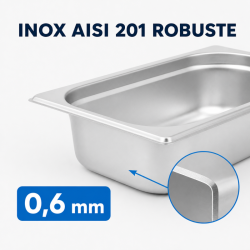 Bac Gastro GN 1/4 Inox — Profundidade 65 mm — 1,8 L