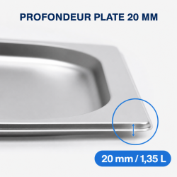 Bac Gastro GN 2/3 Inox — Profundidade 20 mm, 1,35 L