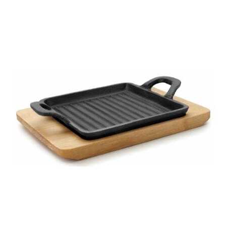 Mini Grooved Plancha Grill with Wooden Base - 19.5 x 14 cm Lacor