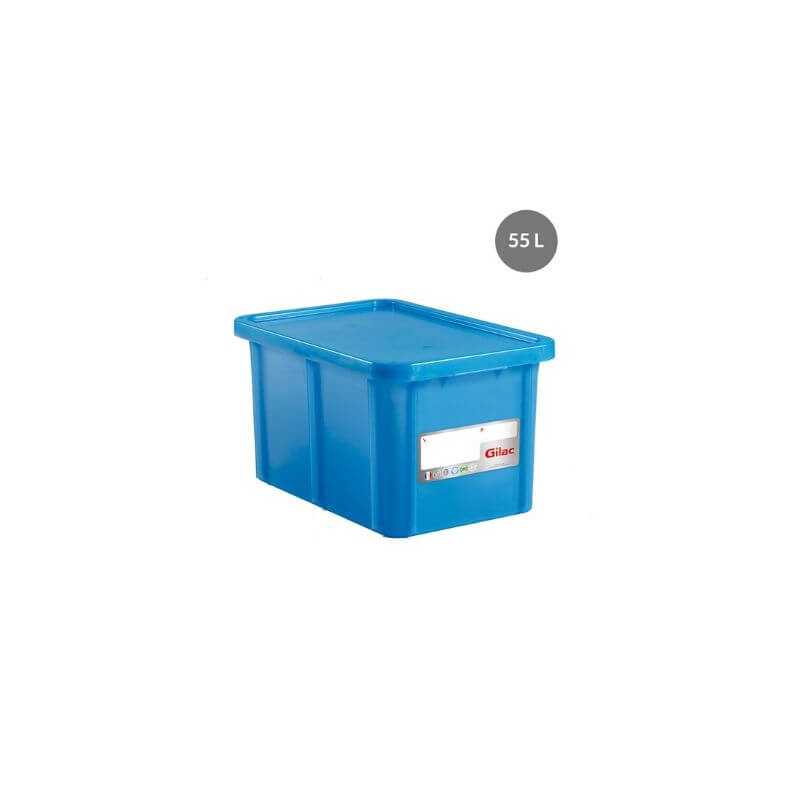 Bac HACCP Retangular com Tampa - 55 L - Azul