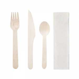 Birch Cutlery - 4-Piece Set: Knife, Fork, Spoon, Napkin - Pack of 250