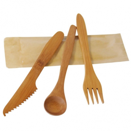 Couverts en bambou Luxe - Kit 3 pièces : Couteau, Fourchette, Cuillère - Lot de 50 Eco responsable