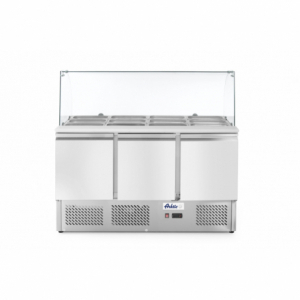3-door saladette with glass refrigerated display 380L - Brand HENDI - Fourniresto