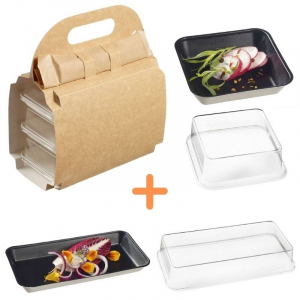 Embalagem com Pratos Kanopée Pretos - 150 Kits