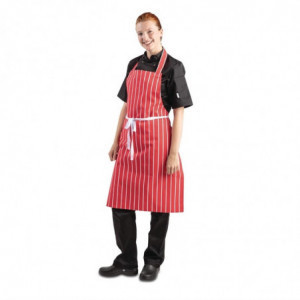 Striped Red and White Bib Apron 710 x 970 mm - Whites Chefs Clothing - Fourniresto