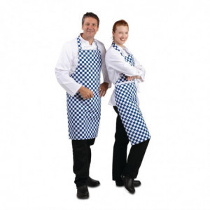 Blue and white checkered bib apron in polycotton 710 x 970 mm - Whites Chefs Clothing - Fourniresto