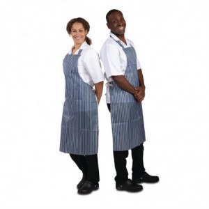 Waterproof Striped Blue And White Bib Apron 1016 X 711 Mm - Whites Chefs Clothing - Fourniresto