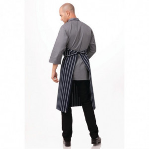 Premium Woven Bib Apron with Navy Blue and White Stripes - Chef Works - Fourniresto