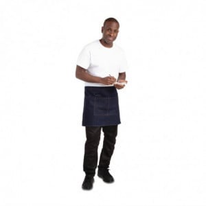 Blue Denim Server Apron with Ochre Cotton Belt 700 x 430 mm - Whites Chefs Clothing - Fourniresto