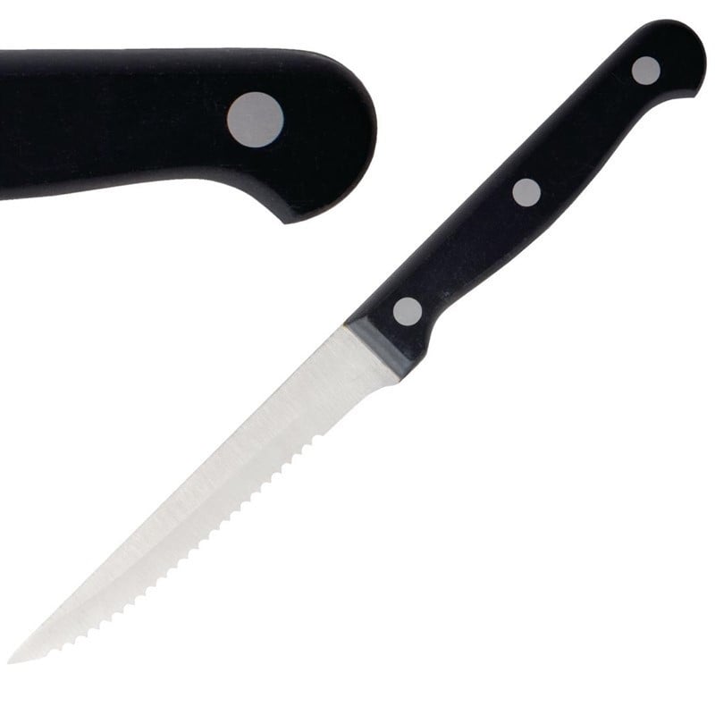 Meat Knife with Black Handle Serrated Blade 215 mm - Set of 12 - Olympia - Fourniresto