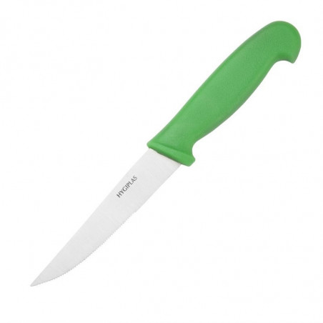 Faca de legumes verde com lâmina serrilhada de 10 cm - Hygiplas - Fourniresto