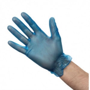 Food Gloves in Powdered Blue Vinyl Size L - Pack of 100 - Vogue - Fourniresto