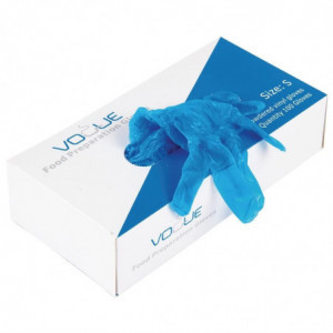Food Gloves in Powdered Blue Vinyl Size S - Pack of 100 - Vogue - Fourniresto