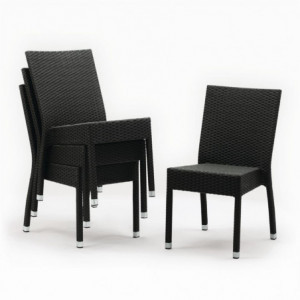 Stackable Anthracite Grey Rattan Chair - Set of 4 - Bolero - Fourniresto