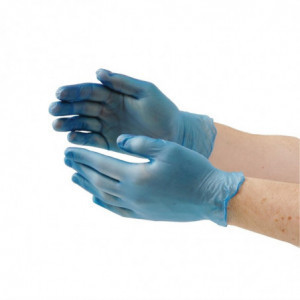 Non-Powdered Blue Vinyl Food Gloves Size L - Pack of 100 - Vogue - Fourniresto