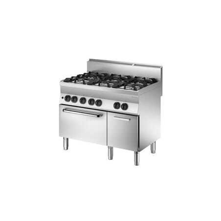 Six-burner stove with gas oven and 650 Series cabinet