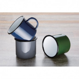 Green and Black Enamel Steel Mugs 350ml - Set of 6 - Olympia - Fourniresto