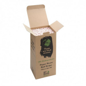 Palhinhas de Papel Compostáveis Listradas Vermelho e Branco 210mm - Pacote de 250 - Fiesta Green - Fourniresto