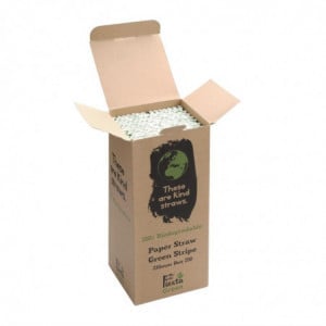 Compostable Striped Green and White Paper Straws 210mm - Pack of 250 - Fiesta Green - Fourniresto