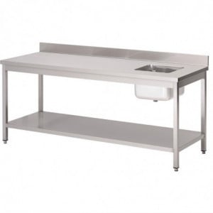 Chef's Table with Right Sink and Stainless Steel Backsplash - L 1200x W 700mm - Gastro M