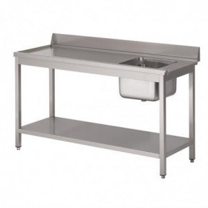 Stainless Steel Dishwasher Inlet Table With Right Sink, Backsplash, and Lower Shelf - W 1400 x D 700mm - Gastro M