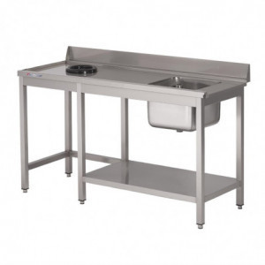 Stainless Steel Dishwasher Inlet Table with Right Sink, Backsplash, and Lower Shelf - W 1000 x D 700mm - Gastro M