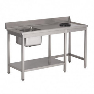 Stainless Steel Dishwasher Entry Table With Left Sink TVO Backsplash And Lower Shelf - L 1400 x W 700mm - Gastro M