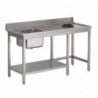 Stainless Steel Dishwasher Entry Table With Left Sink TVO Backsplash And Lower Shelf - L 1400 x W 700mm - Gastro M