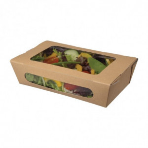 Barquetes de salada Kraft recicláveis com janela - 1000 ml - Pacote de 200 - Colpac