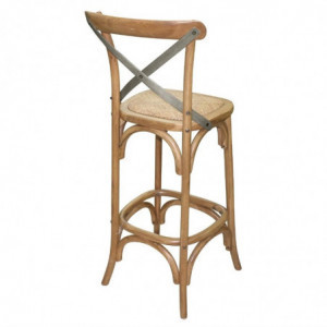 Wooden Bar Stool with Crossed Backrest - Metal - Bolero - Fourniresto