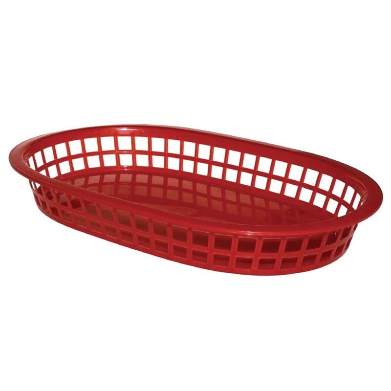 Set of 6 Oval Food Baskets in Red Polypropylene - Olympia Brand