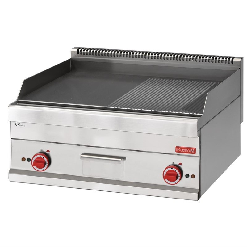 Electric griddle with half smooth half grooved plate - L 700 x W 650 mm - Gastro M - Fourniresto