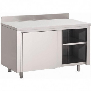 Stainless Steel Cabinet with Sliding Doors and Backsplash - W 1400 x D 700mm - Gastro M